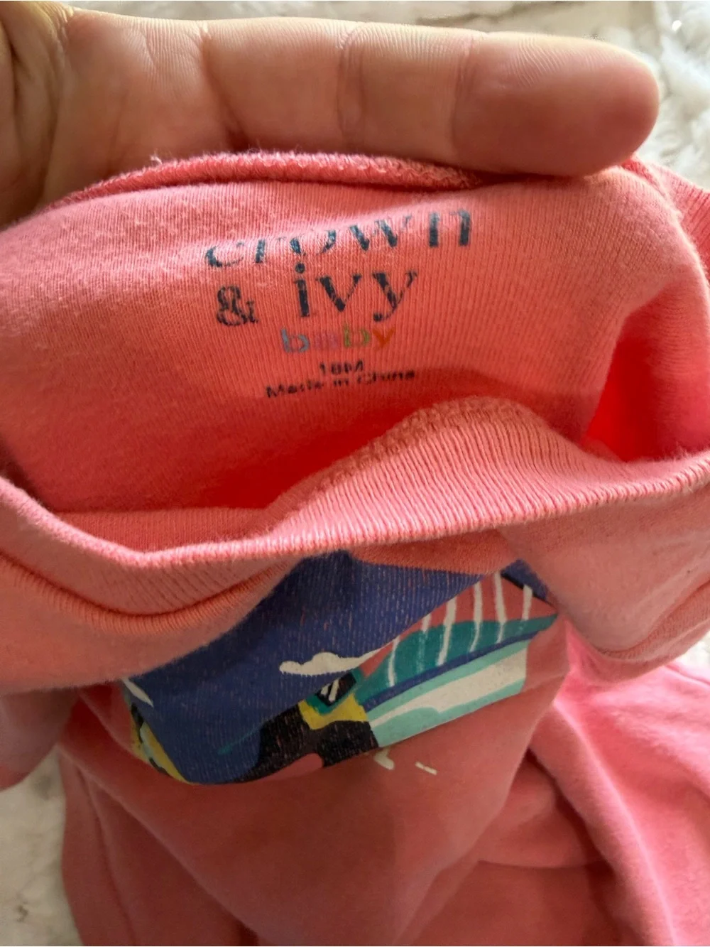 🐚 Crown & Ivy Baby 18M Coral Pelican Romper